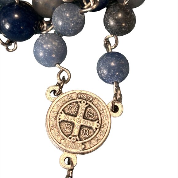 Blue Speckled St. Benedict Catholic Rosary - Picture 3 of 7